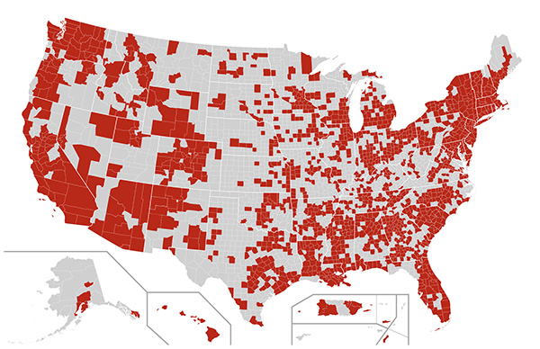 COVID-19 Outbreak Cases in the United States by counties (Confirmed) - 26.03.2020.