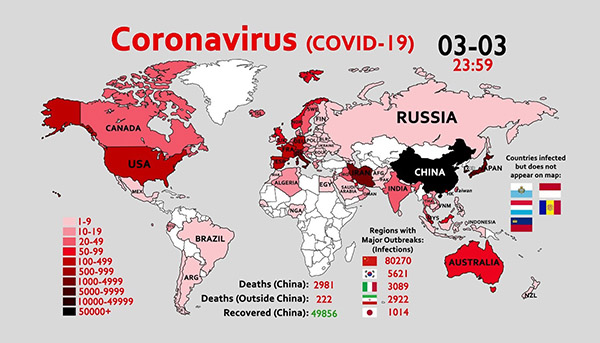 COVID-19 World map 2020.03.