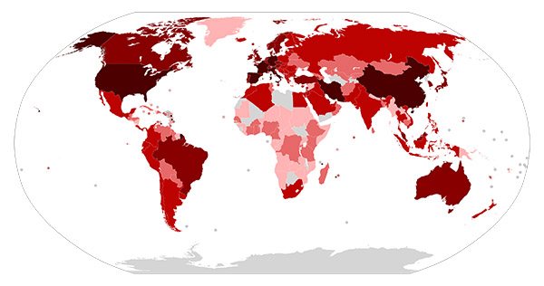 COVID-19 (Coronavirus) World map - 24.03.2020.