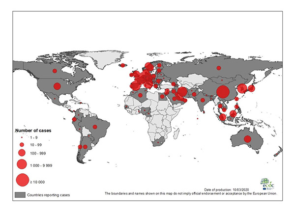 Coronavirus (COVID-19) geographical distribution World.