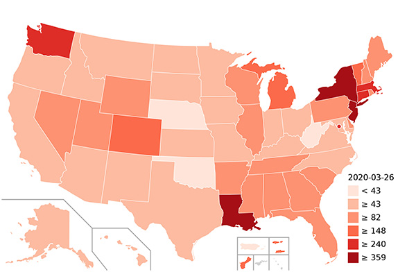 US Coronavirus map by state 26.03.2020.