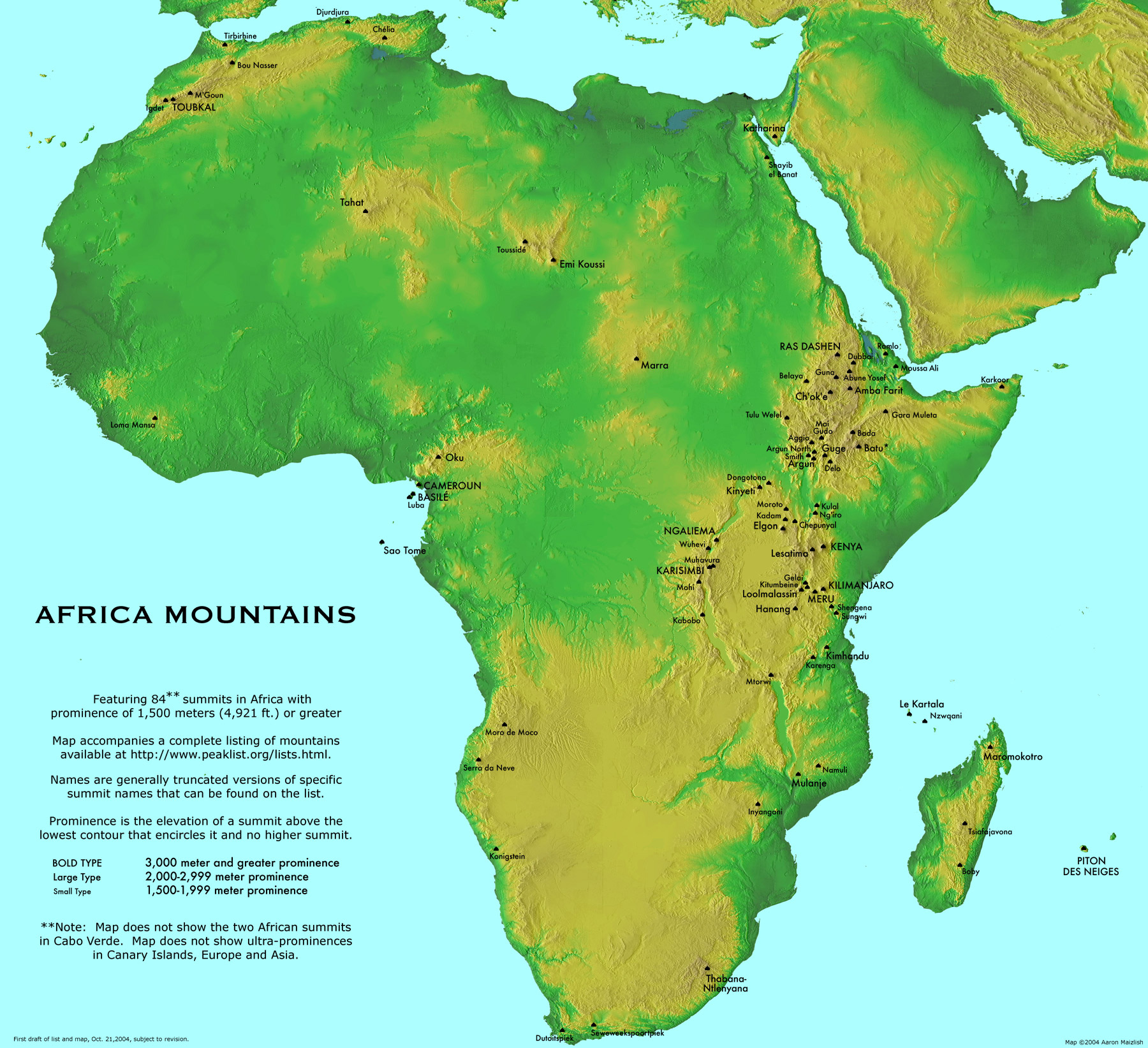 Africa Physical Map Mountains