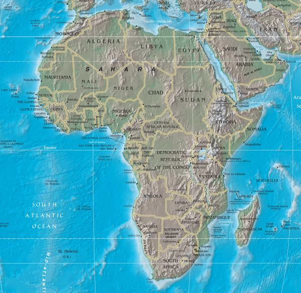 Large detailed political and physical map of Africa.