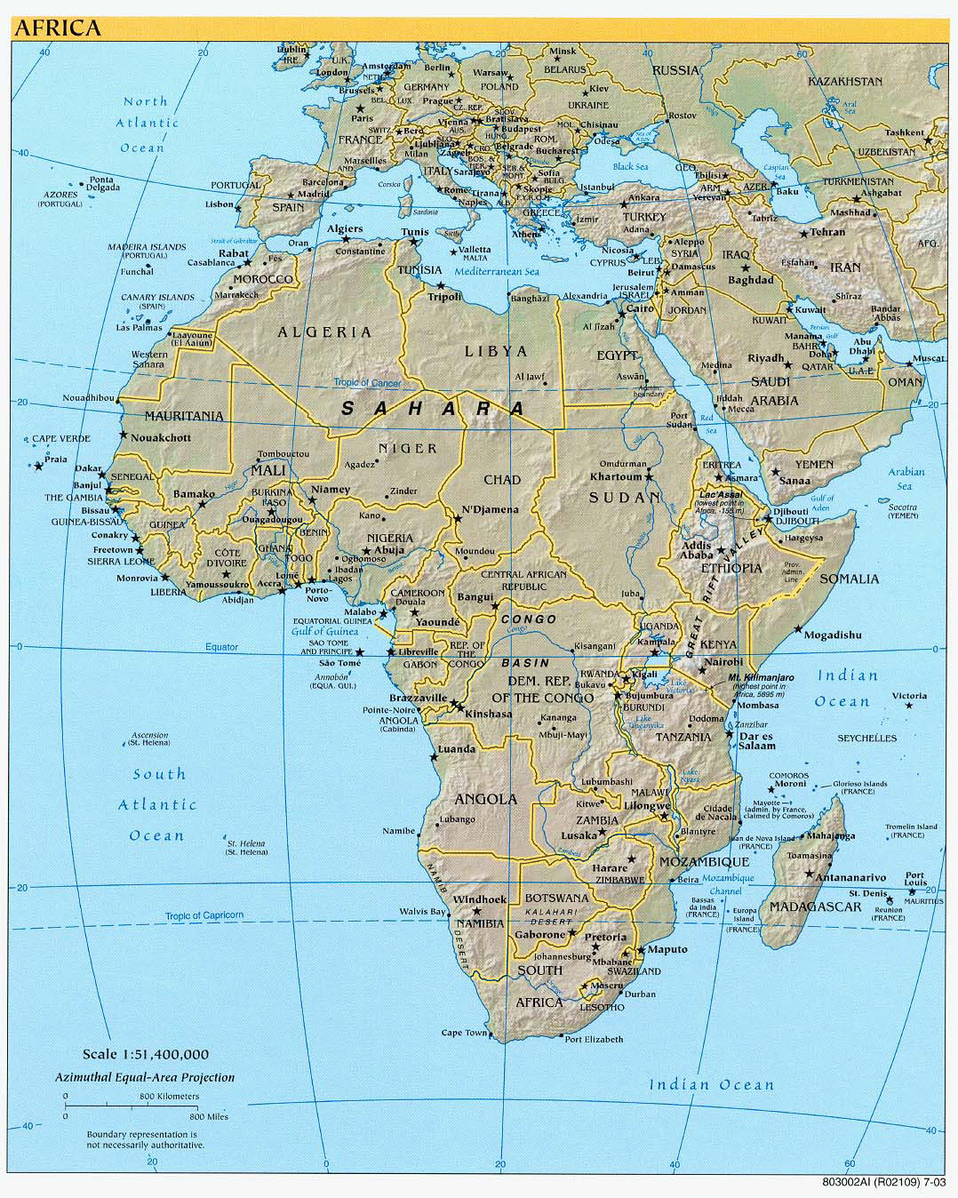 Large detailed political and relief map of Africa. Africa large