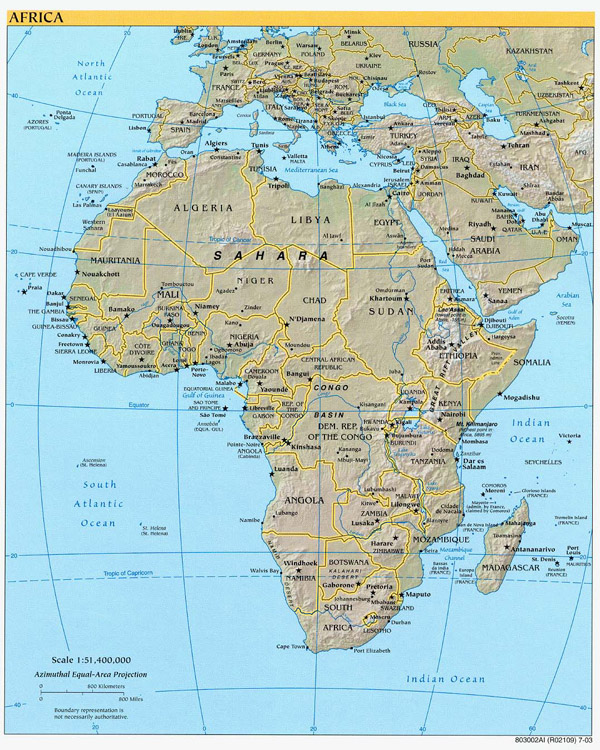 Large detailed political and relief map of Africa. Africa large