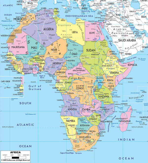 Large detailed political map of Africa with all roads.