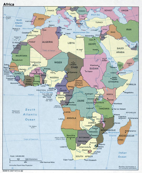 Large detailed political map of Africa with capitals and major cities - 1982.