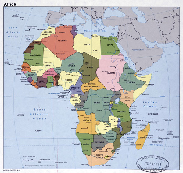 Large detailed political map of Africa with major cities and capitals - 1987.