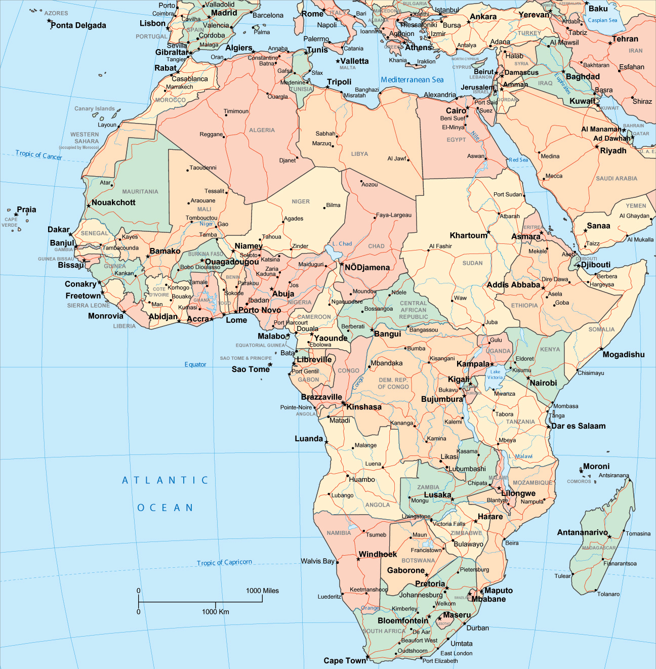 Large Detailed Political Map Of Africa With Roads Maps