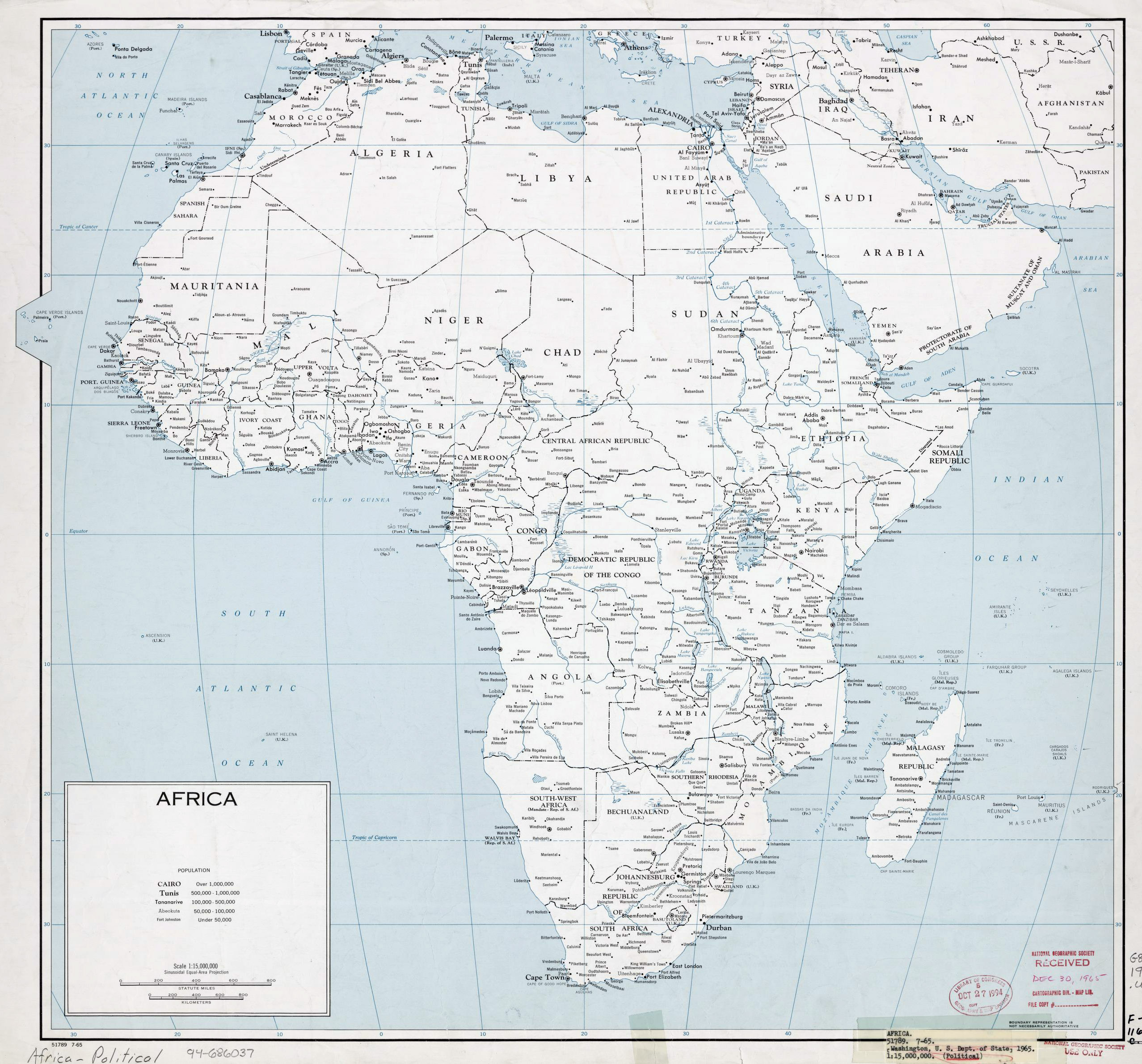 Large Political Map Of Africa With Cities 1965 