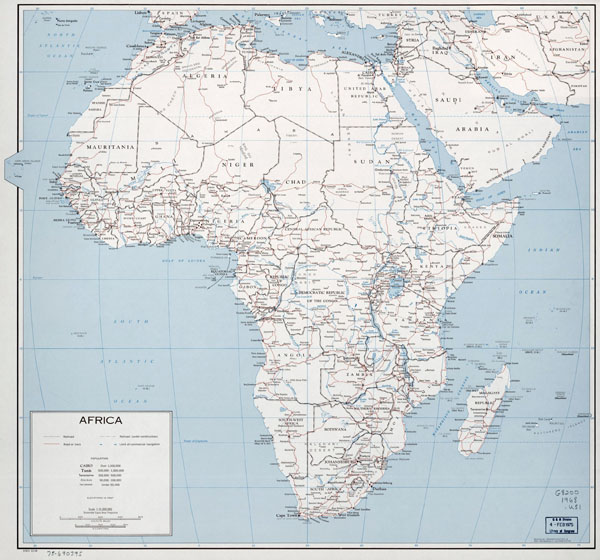 Large political map of Africa with roads, railroads and cities - 1968.