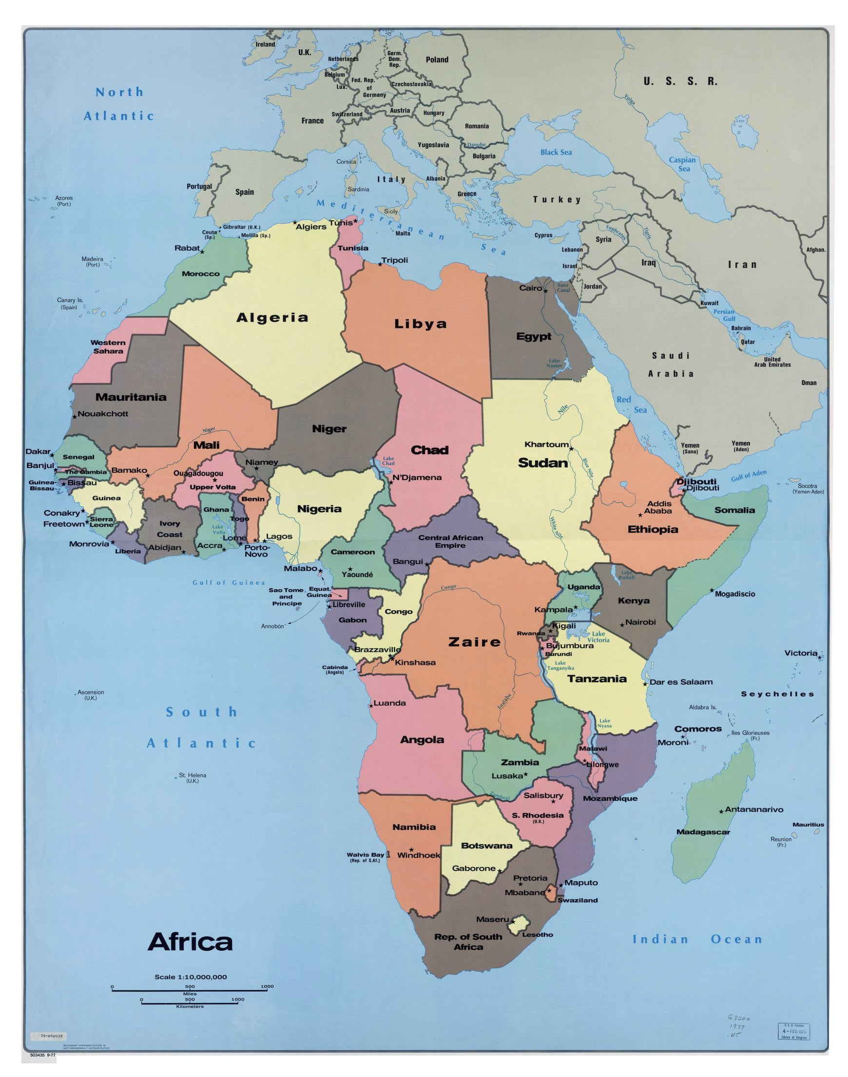 Large political map of Africa with all capitals - 1977 | Vidiani.com ...