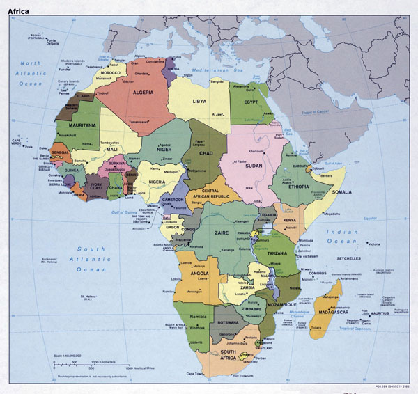 Large political map of Africa with capitals - 1989.
