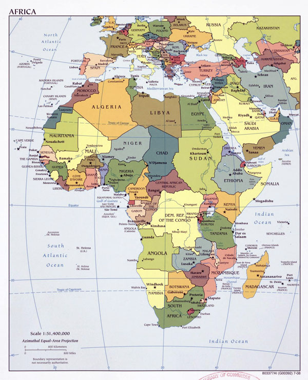 Large political map of Africa with capitals - 2008.