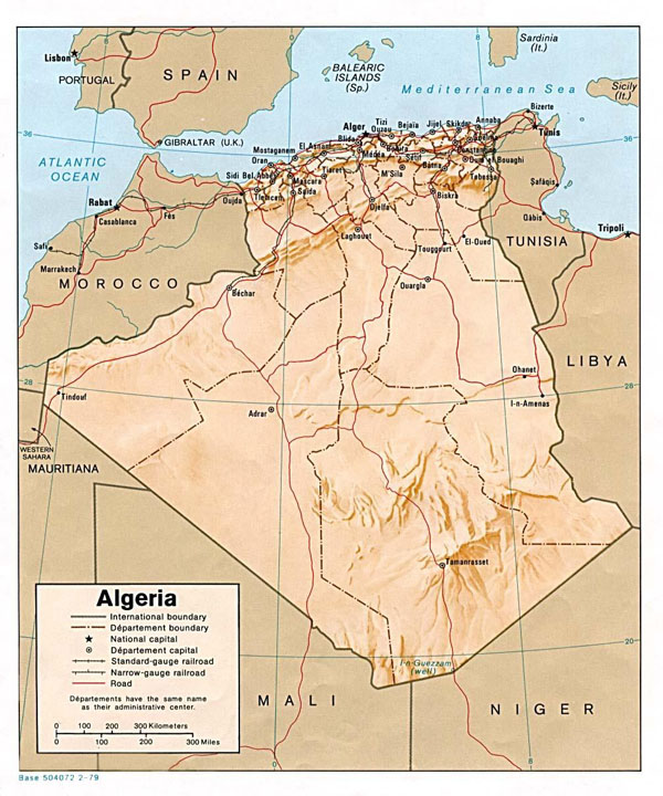 Detailed relief map of Algeria. Algeria detailed relief map.