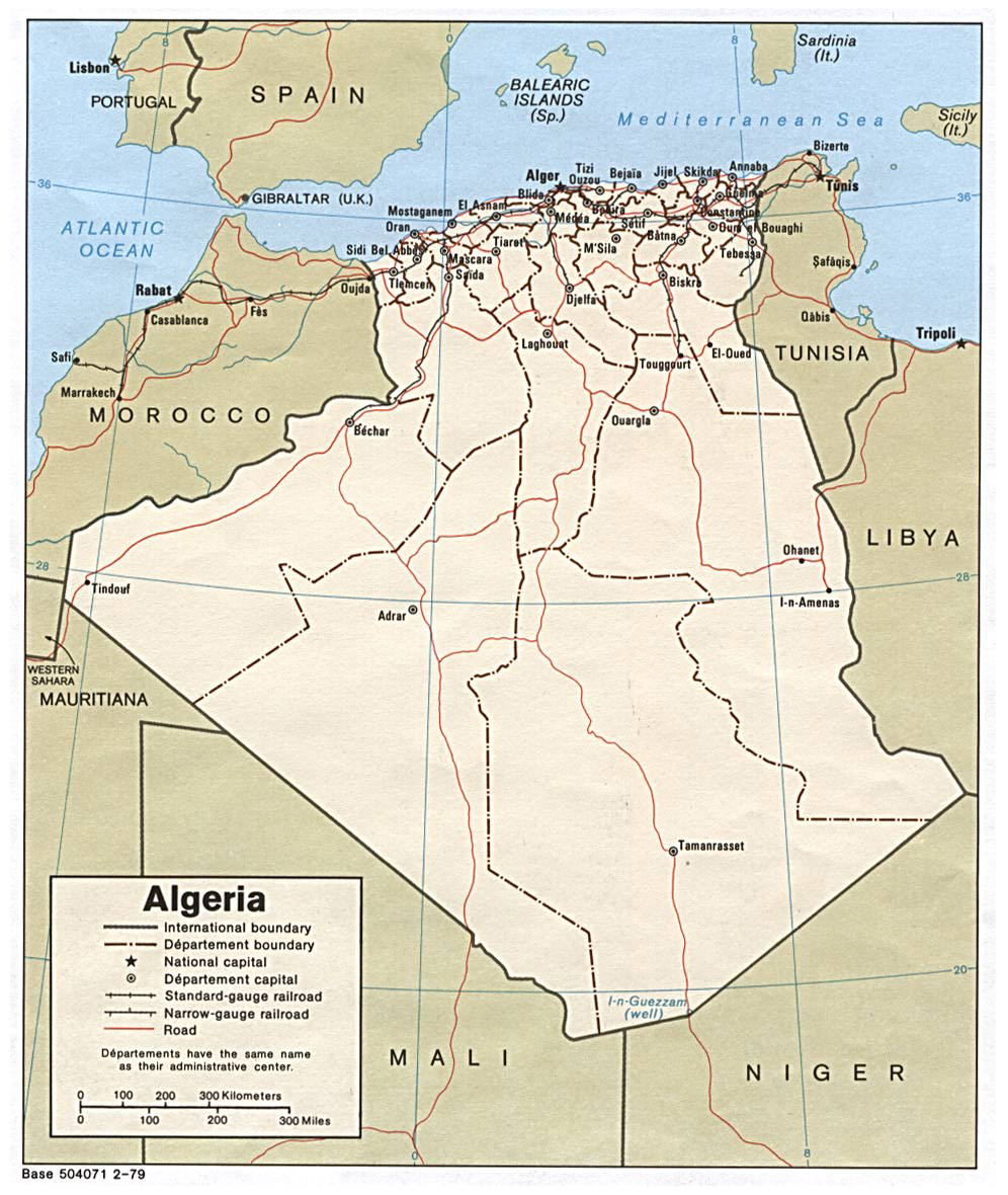 Detailed road and administrative map of Algeria with cities. Algeria