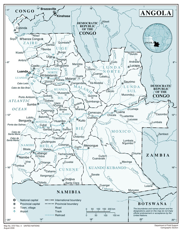 All cities of Angola on the map. Map with all Angola cities.