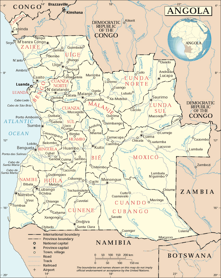 Detailed administrative map of Angola with cities and airports Maps of all