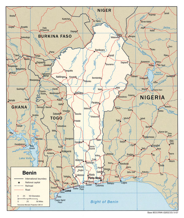 Benin political map with all cities.