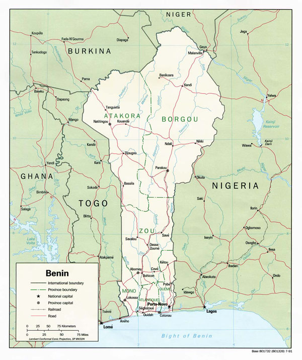 Detailed administrative and political map of Benin.