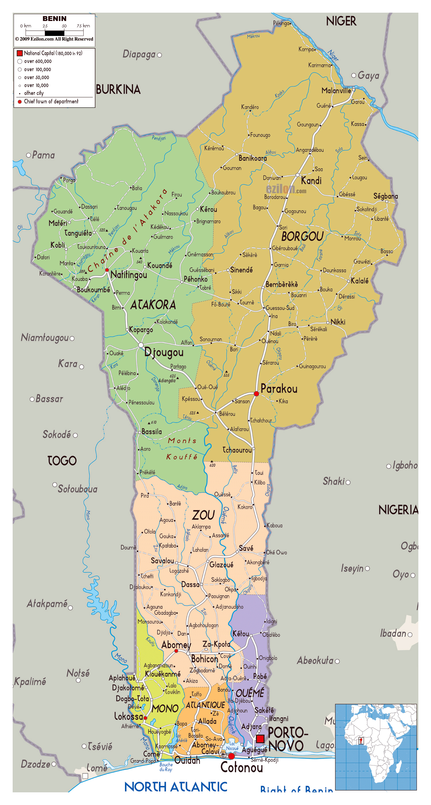 Detailed Administrative And Road Map Of Benin With Cities And Airports Benin Detailed Administrative And Road Map With Cities And Airports Vidiani Com Maps Of All Countries In One Place