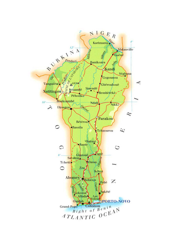 Detailed road map of Benin. Benin detailed road map.