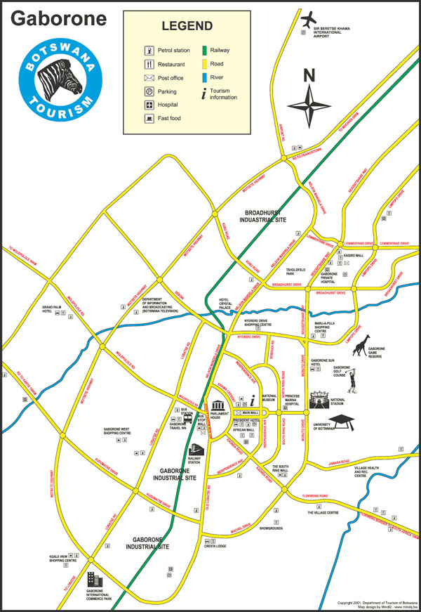 Gaborone City detailed tourist map. Detailed tourist map of Gaborone City.