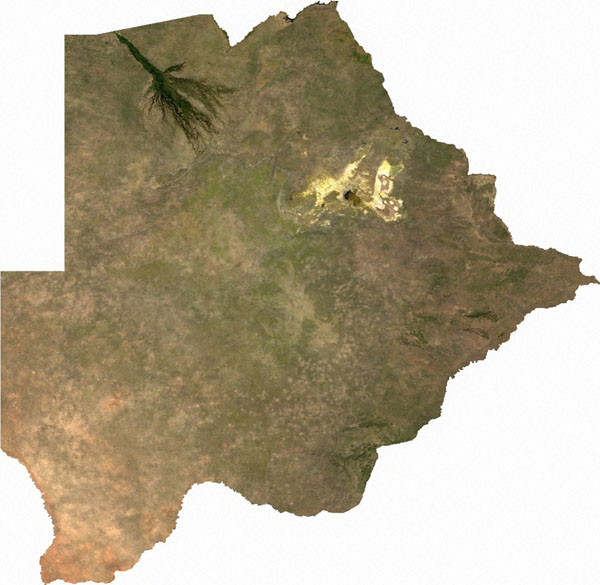 Large satellite map of Botswana. Botswana large satellite map.