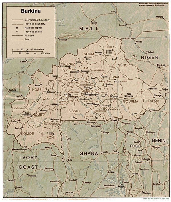 Burkina Faso detailed administrative and relief map. Detailed administrative and relief map of Burkina Faso. Burkina Faso detailed administrative and relief map.