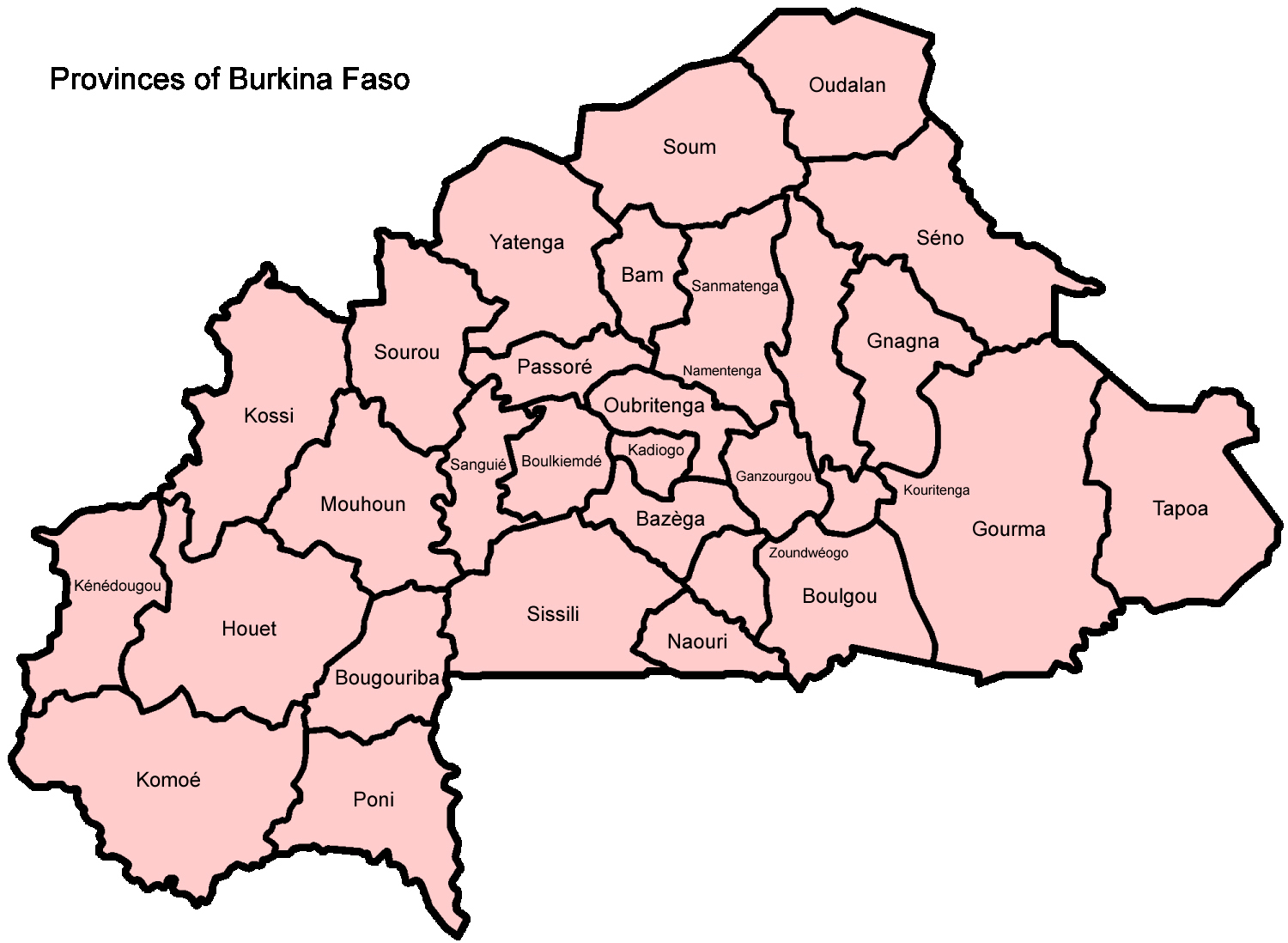 Burkina Faso detailed provinces map. Detailed map of Burkina Faso