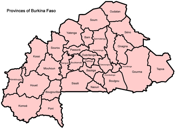 Burkina Faso detailed provinces map. Detailed map of Burkina Faso provinces.