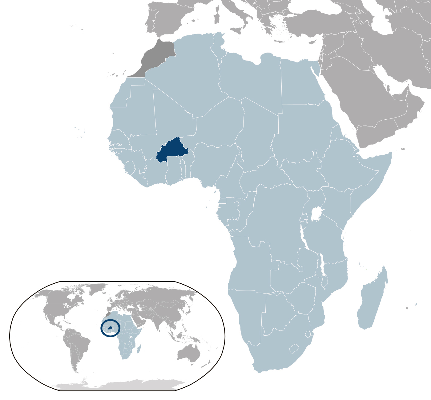 Burkina Faso location map on a map of the world Location of Burkina  