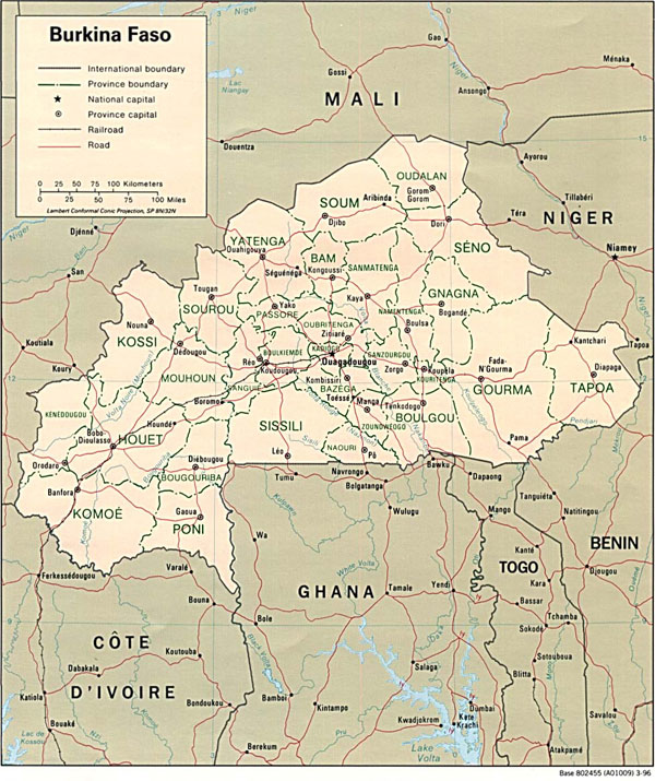 Detailed political and administrative map of Burkina Faso.