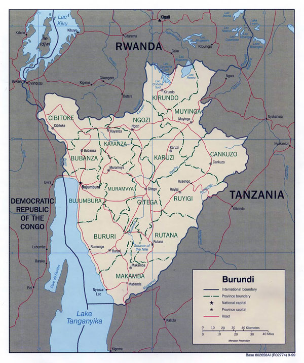 Administrative map of Burundi. Burundi administrative map.