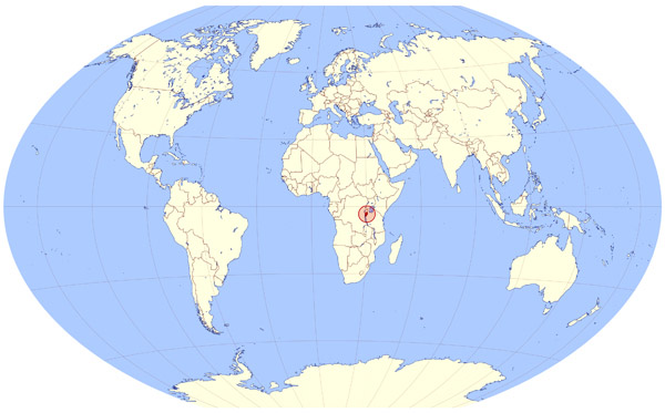 Location map of Burundi on a map of the world. Burundi location on a map of the world.