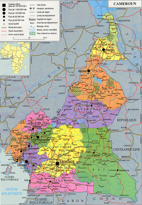 Cameroun detailed administrative and political map.