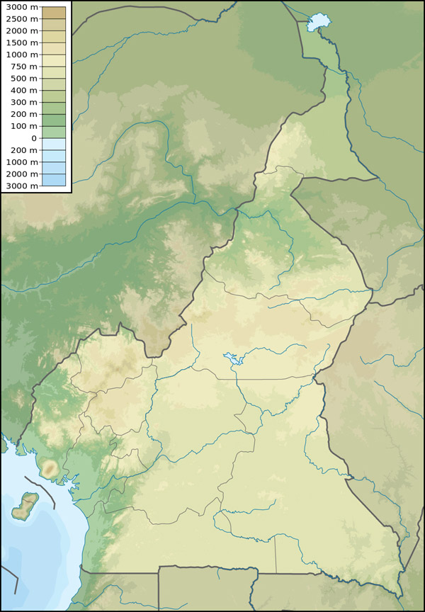 Detailed physical map of Cameroon. Cameroon detailed physical map.