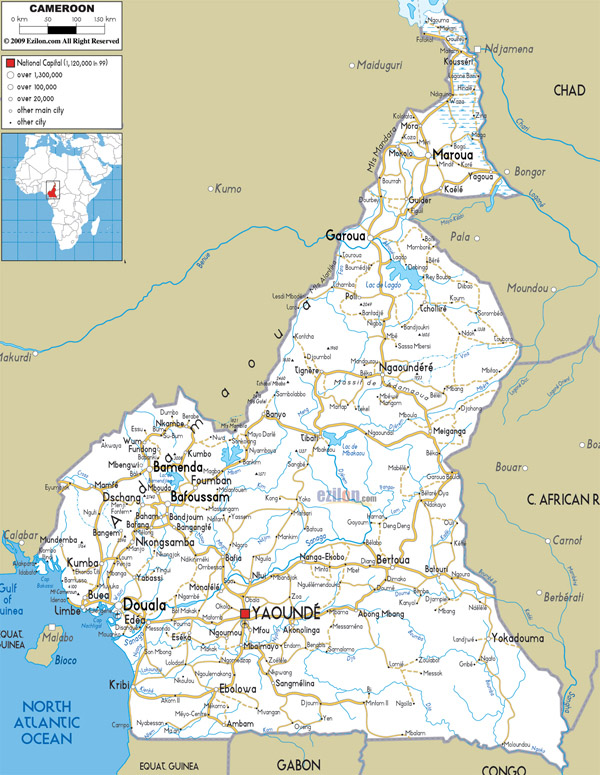 Large detailed road map of Cameroon. Cameroun large detailed road map.