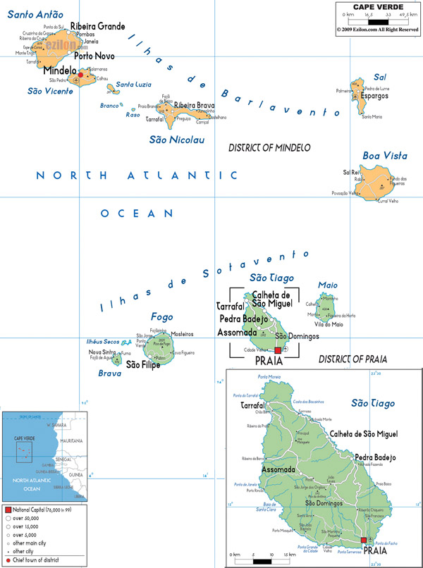 Detailed political and road map of Cape Verde.