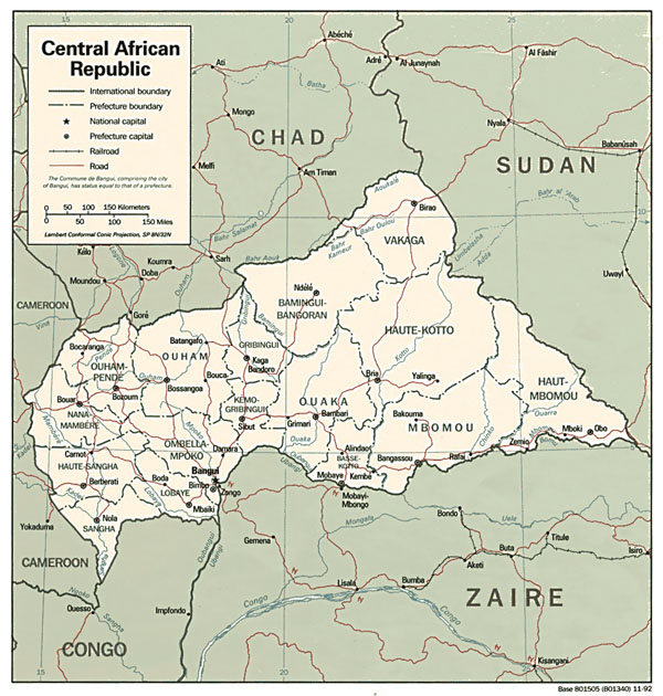 Detailed political and administrative map of Central African Republic.