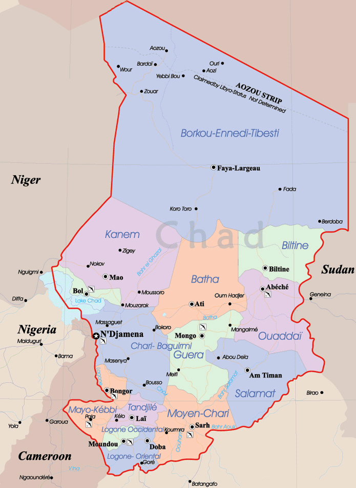 Detailed administrative map of Chad with cities. Chad detailed administrative map with cities. Detailed administrative map of Chad with cities.