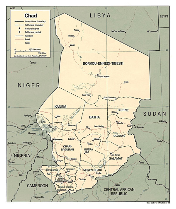 Detailed political map of Chad. Chad detailed political map.