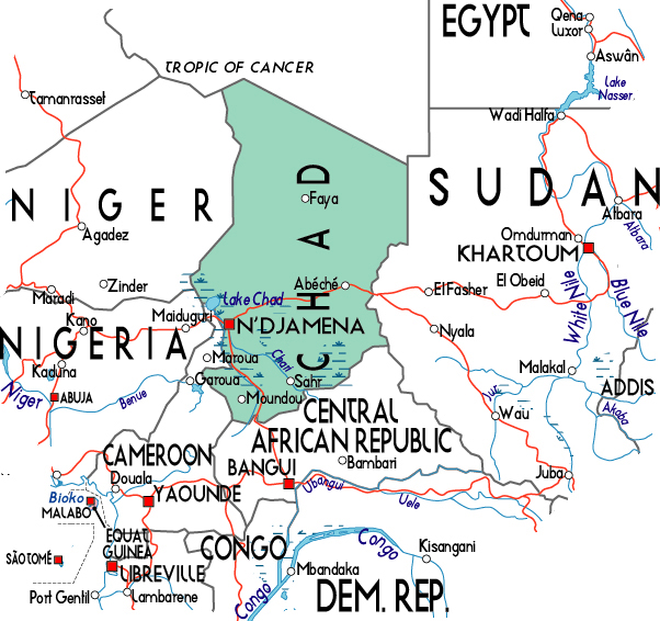 Political map of Chad. Chad political map.