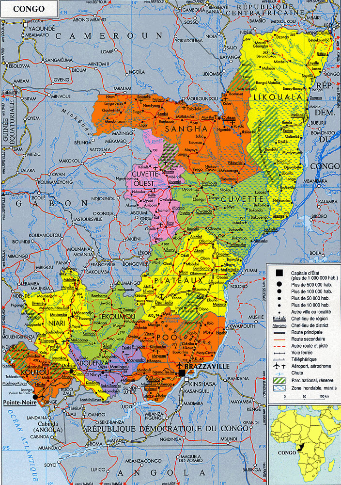 Detailed administrative map of Congo. Congo detailed administrative map.