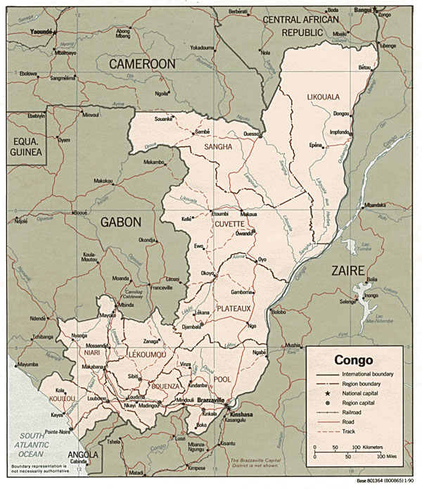 Detailed political and administrative map of Congo with roads and cities.