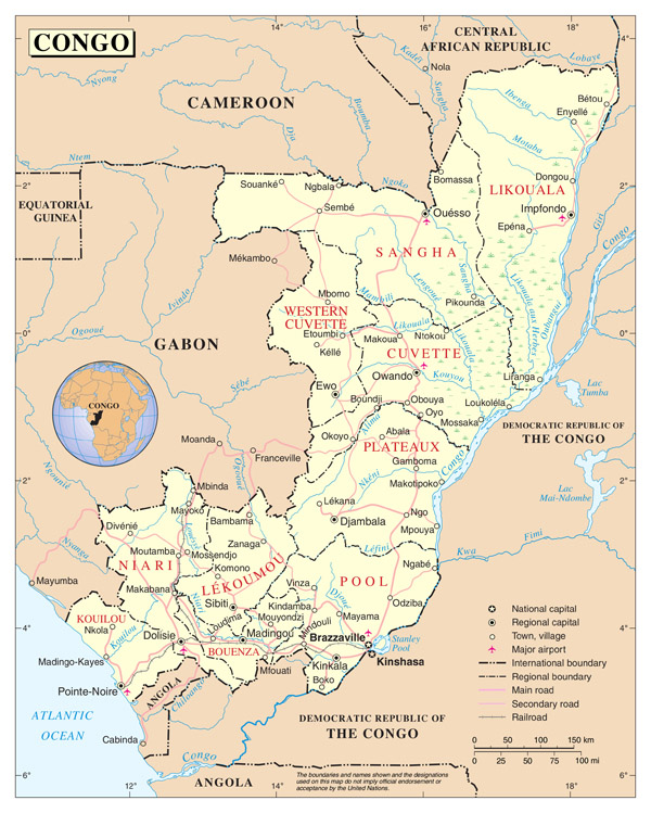 Detailed political map of Congo with all cities.