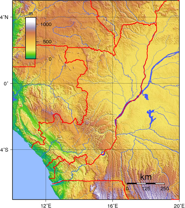 Large detailed topographical map of Congo.