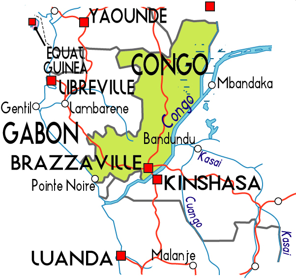 Schematic political map of Congo. Congo schematic political map.