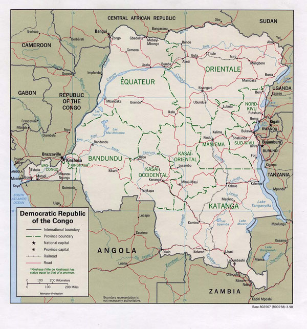 Detailed political and administrative map of Congo Democratic Republic.