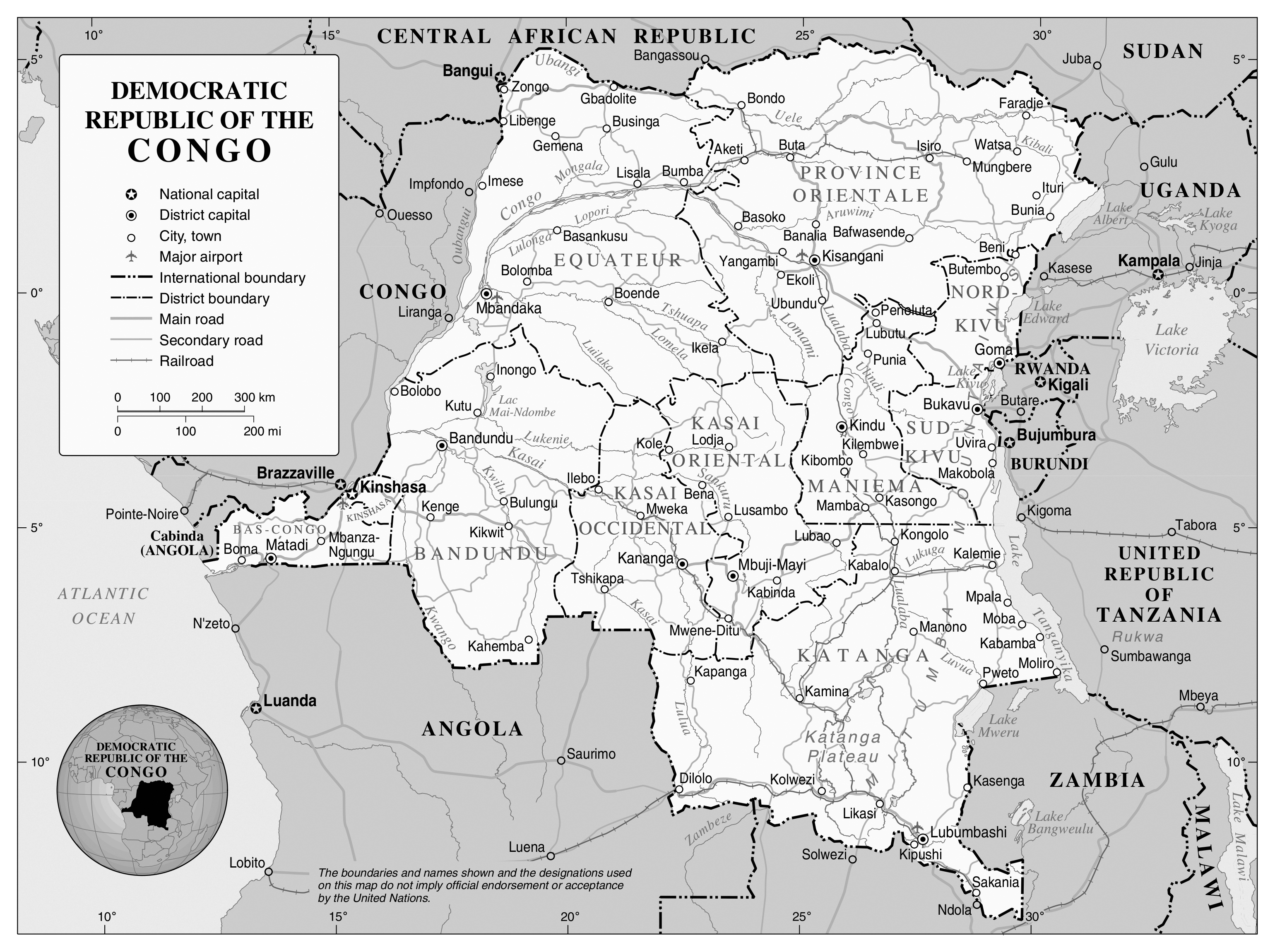 Full political map of Congo Democratic Republic. Congo Democratic Republic full political map ...